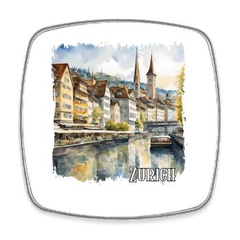 Watercolor of Zurich, Zurich Switzerland - Square fridge magnet - white - Front