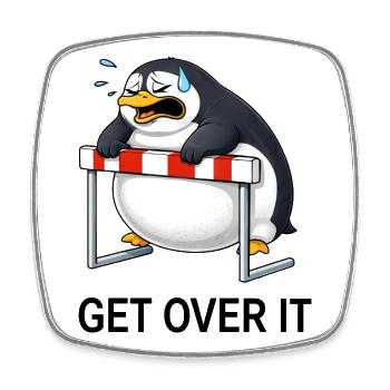 Cute Penguin Cartoon Funny Hurdle Running - Square fridge magnet - white - Front