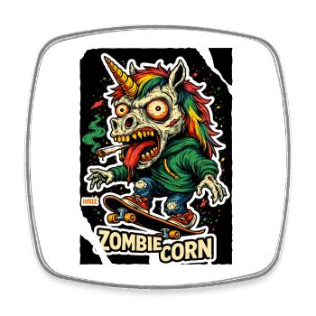 ZombieCorn Einhorn Zombie Skateboard - Viereckiger Kühlschrankmagnet - Weiß - Vorne