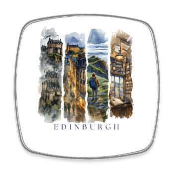 Voyage de vacances à Édimbourg – Motif de la ville écossaise - Magnet carré - blanc - Devant