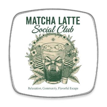 Matcha Latte Social Club Green Tea Matcha Lover - Viereckiger Kühlschrankmagnet - Weiß - Vorne