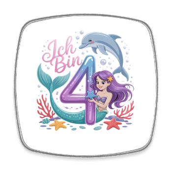 I'm 4 Mermaids Girl 4th Birthday - Square fridge magnet - white - Front