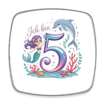 Ich Bin 5 Meerjungfrauen Mädchen 5. Geburtstag - Viereckiger Kühlschrankmagnet - Weiß - Vorne