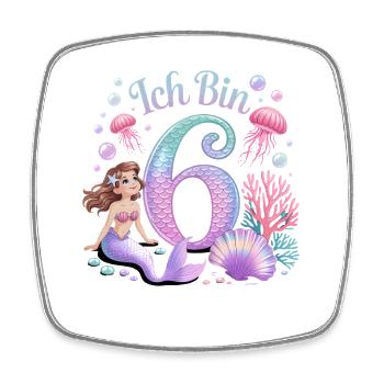 Ich Bin 6 Meerjungfrauen Mädchen 6. Geburtstag - Viereckiger Kühlschrankmagnet - Weiß - Vorne