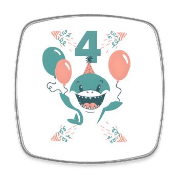 Quatrième anniversaire de Shark, jeune fille quatre ans - Magnet carré - blanc - Devant