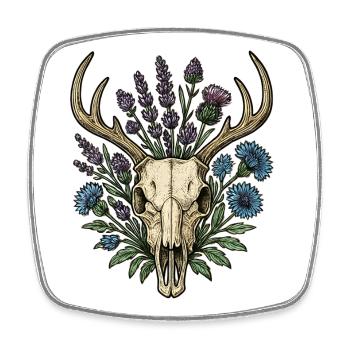 Deer bones with flower wreath - Square fridge magnet - white - Front