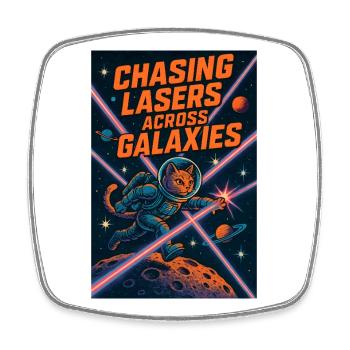 Laser Hunt Through Galaxies | Space Cat Sci-Fi - Square fridge magnet - white - Front