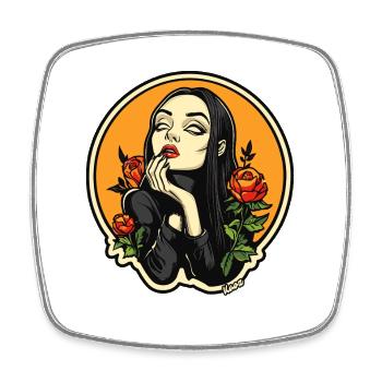 Gothic Frau mit Rosen auf Orange - Viereckiger Kühlschrankmagnet - Weiß - Vorne