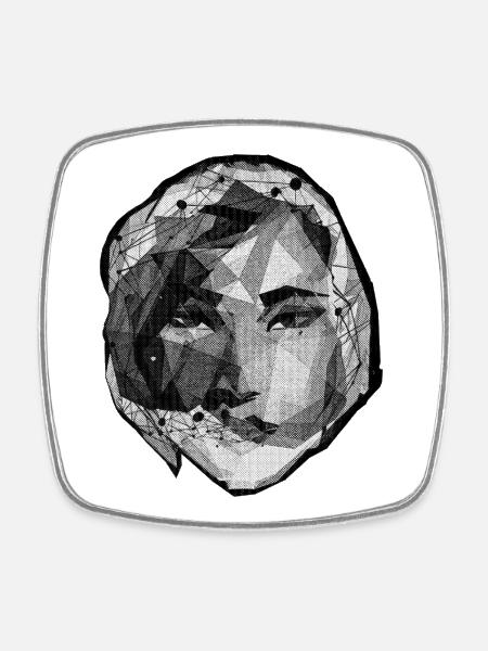 LOWPOLY WOMAN #1 - black & white - Square fridge magnet - white