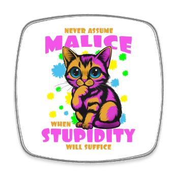 Chat Pop Art : Malice contre Stupidité - Magnet carré - blanc - Devant