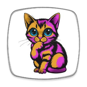 Bunter nachdenklicher Kater Neonfarben - Viereckiger Kühlschrankmagnet - Weiß - Vorne