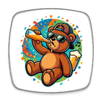 Beer bear with sunglasses Party drinking and confetti - Square fridge magnet - white - Front