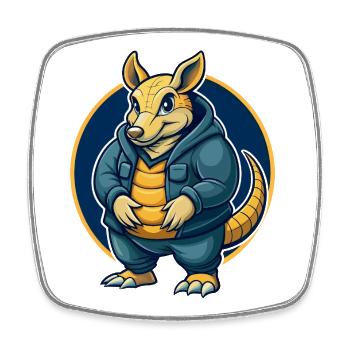 Armadillo Kawaii Maskottchen-Cartoon-Clipart-Logo-Abzeichen - Viereckiger Kühlschrankmagnet - Weiß - Vorne