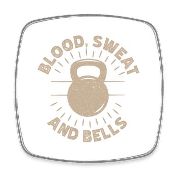 Fitness Motivation Bodybuilder Blood Sweat & Bells - Viereckiger Kühlschrankmagnet - Weiß - Vorne