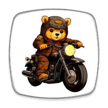 Bär Motorradfahrer - Viereckiger Kühlschrankmagnet - Weiß - Vorne