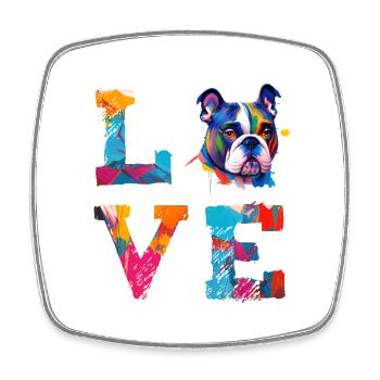 Love English Bulldog, chien coloré pop art - Magnet carré - blanc - Devant