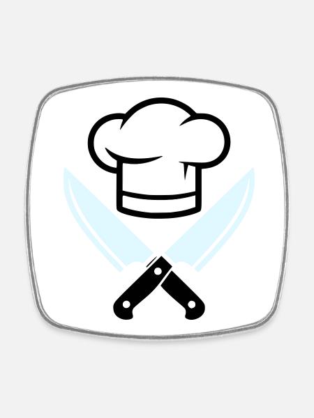 Logo du couteau chapeau de chef - Magnet carré - blanc