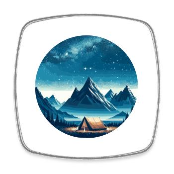 Night Mountains Tent Landscape - Square fridge magnet - white - Front