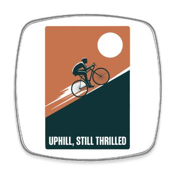 Uphill and still enthusiastic | Road bike - Square fridge magnet - white - Front
