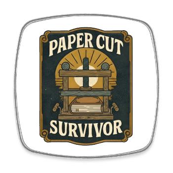 Paper Cut Survivor | Bookbinder Humor - Square fridge magnet - white - Front