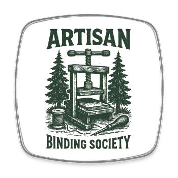 Artisan Binding Society | Bookbinding - Square fridge magnet - white - Front