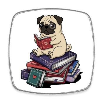 Bücherwurm-Mopshund liest Bücher Kunst - Viereckiger Kühlschrankmagnet - Weiß - Vorne