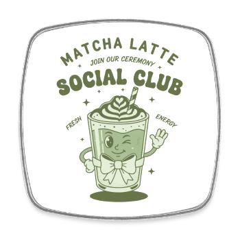 Matcha Latte Social Club Join Our Ceremony Green - Square fridge magnet - white - Front