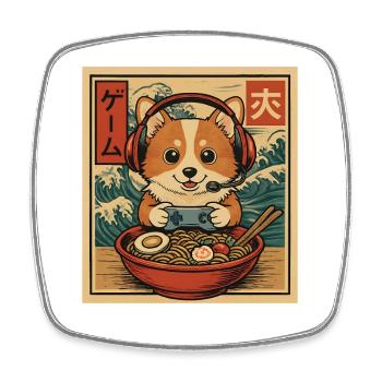 Ramen Corgi Gaming Anime Japanese Noodle Bowl - Square fridge magnet - white - Front