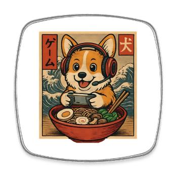 Ramen Corgi Gaming Anime Japanese Noodle Bowl - Square fridge magnet - white - Front