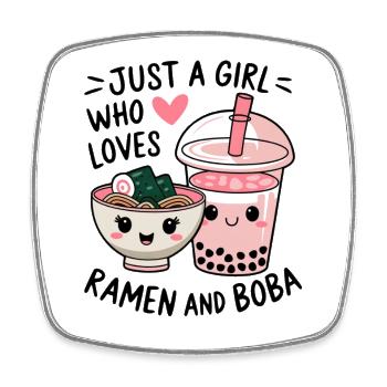 Girl loves ramen and boba - Square fridge magnet - white - Front