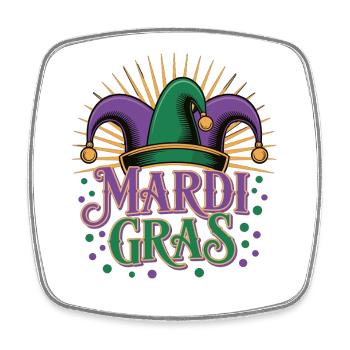 T-shirt Mardi Gras – Chapeau Bouffon de Carnaval - Magnet carré - blanc - Devant