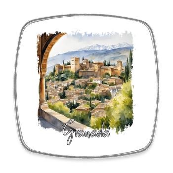 Granada Watercolor, Granada Spain - Square fridge magnet - white - Front