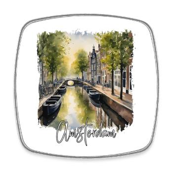 Amsterdam Watercolour, Amsterdam, Pays-Bas - Magnet carré - blanc - Devant