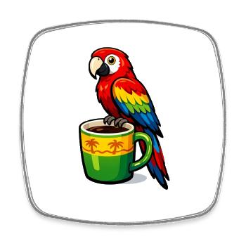 Tropical parrot on a coffee mug - Square fridge magnet - white - Front