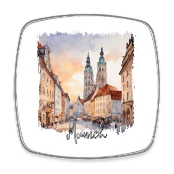 Munich Watercolor, Munich Germany - Square fridge magnet - white - Front