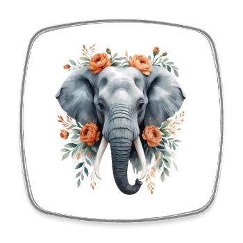 Elefant mit Blumenkranz - Viereckiger Kühlschrankmagnet - Weiß - Vorne