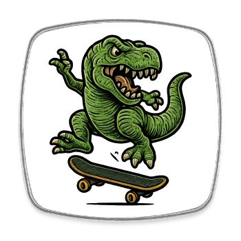 Green dino on skateboard - Square fridge magnet - white - Front