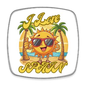 I Love Spain Sun Beach Cartoon - Square fridge magnet - white - Front