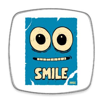 Laughing Blue Cartoon Face - Square fridge magnet - white - Front