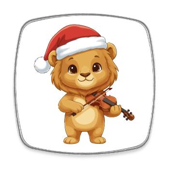 Weihnachtslöwe spielt Geigenkunst - Viereckiger Kühlschrankmagnet - Weiß - Vorne