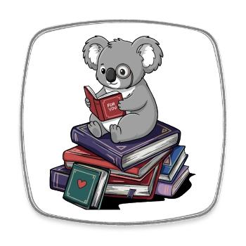 Bookworm Koala Bear Reading Books Art - Square fridge magnet - white - Front
