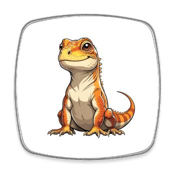 Orange dinosaur with a friendly look - Square fridge magnet - white - Front