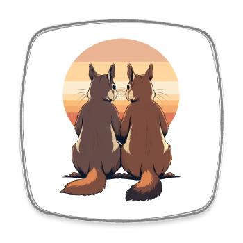 Deux lapins au coucher du soleil - Magnet carré - blanc - Devant