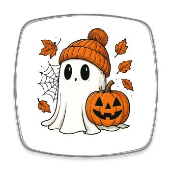 Halloween Geist mit Kürbis - Süßes Herbst Outfit - Viereckiger Kühlschrankmagnet - Weiß - Vorne