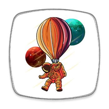Space Adventure Balloon Astronaut - Square fridge magnet - white - Front