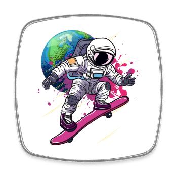 Astronaut Skateboard Earth - Square fridge magnet - white - Front