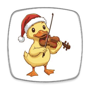 Oiseau canard de Noël jouant du violon - Magnet carré - blanc - Devant