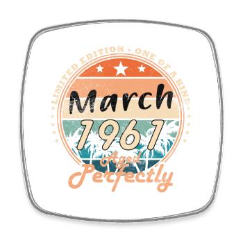 Mars 1961 | Cadeau d’anniversaire - Magnet carré - blanc - Devant