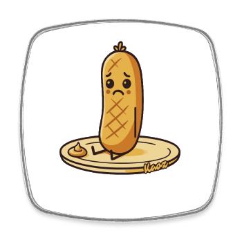 Sad sausage, sausage on the plate - Square fridge magnet - white - Front