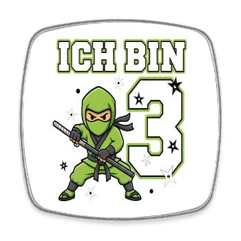 Ich bin 3 Ninja 3. Geburtstag Grüne Karate - Viereckiger Kühlschrankmagnet - Weiß - Vorne